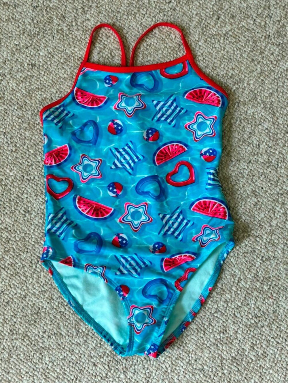 Wonder Nation Girls Swimsuit 10 11 12 Blue Red White Star Summer July 4th
